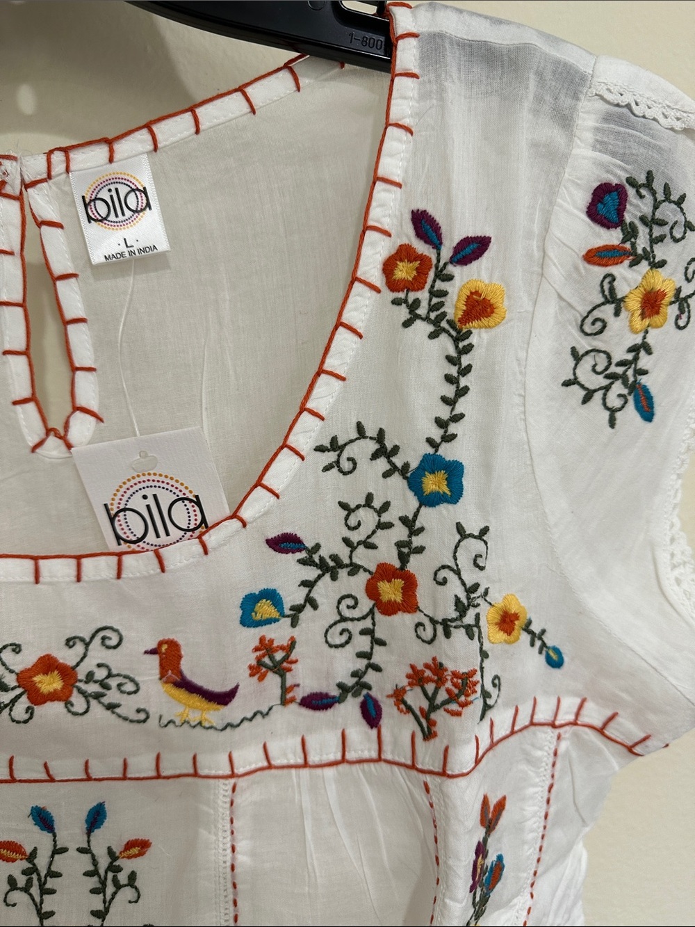 Bila White Cotton Embroidered Peasant Blouse - Picture 3 of 3